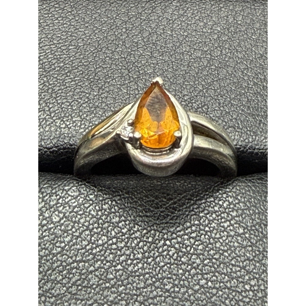 EUC 14k Accent Sterling Silver Citrine Ring Size 6.25 J28 - Picture 2 of 10